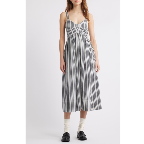 THE GREAT. Parchment Striped Midi Sundress - Picture 4 of 7